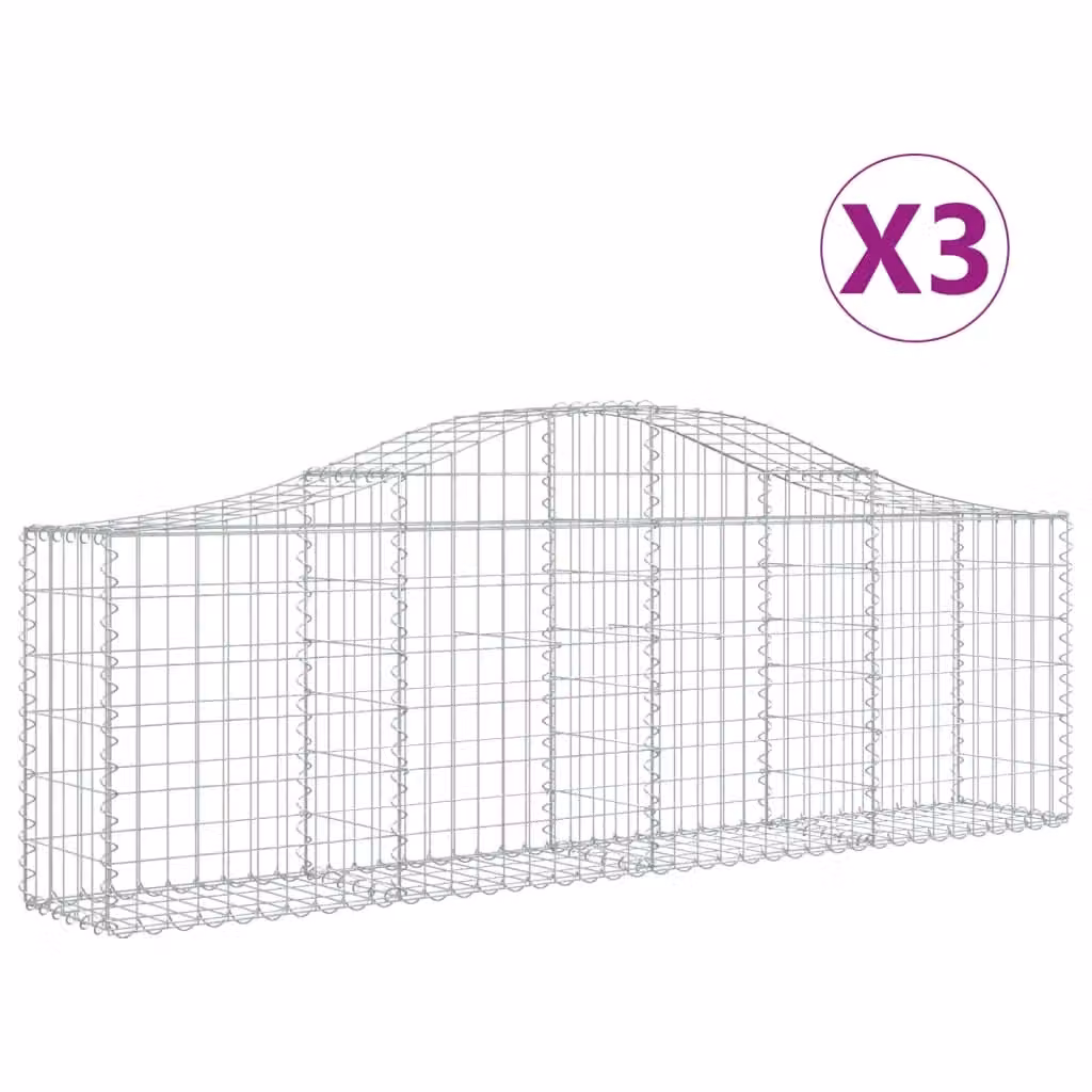 Berkfield Home Arched Gabion Baskets, 3 Piece Set, Silver Galvanised Steel, W: 200 cm, D: 30 cm, H: 60-80 cm – 2