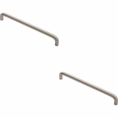 Loops 2 Pack Round D-Bar Cabinet Pull Handles in Satin Nickel, 202 x 10 mm with 192 mm Fixing Centres
