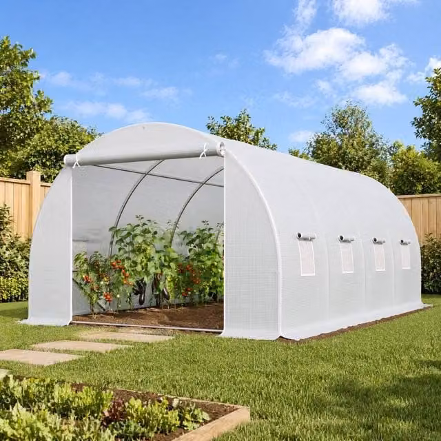 STILVORA Walk-In Greenhouse in White with 8 Windows, W/D/H: 595 x 300 x 300 cm