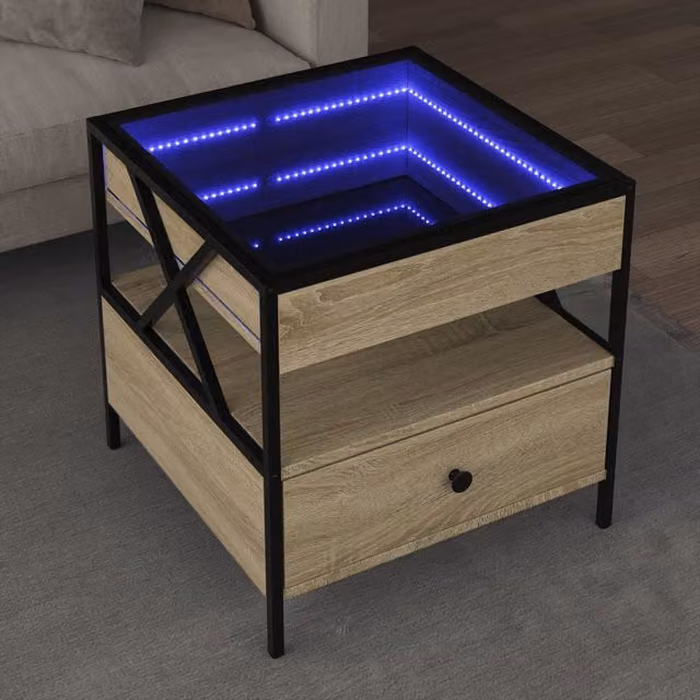 Berkfield Home Infinity LED Coffee Table in Sonoma Oak Brown, W/D/H: 50 x 50 x 51 cm – 1