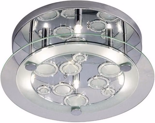 Destello 6 Light Ceiling Light with Circle Pattern in Polished Chrome and Crystal