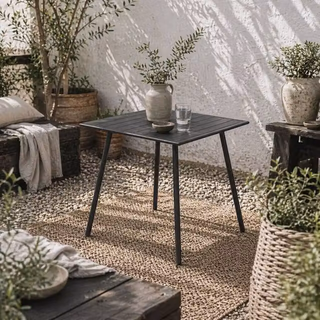 Wyld Haus Nanodor Square Black Outdoor Dining Table with Powder Coated Steel Top, W/D/H: 80 x 80 x 74 cm – 1