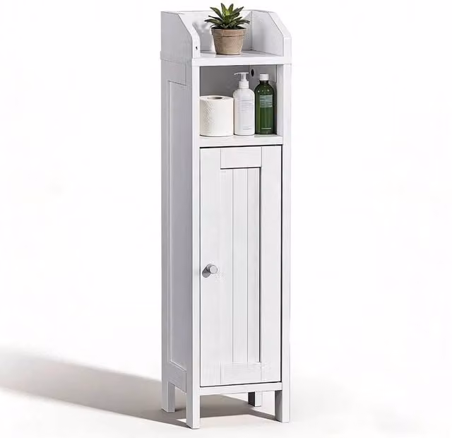 FORGEVIO White Corner Bathroom Storage Cabinet, Freestanding Modern Narrow Unit with Internal Shelves and Hinged Doors, W/D/H: 20 x 20 x 80 cm