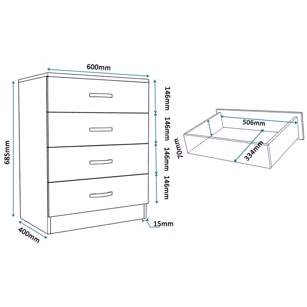 FORGEVIO High Gloss 4 Drawer Tall Chest of Drawers in White – 2