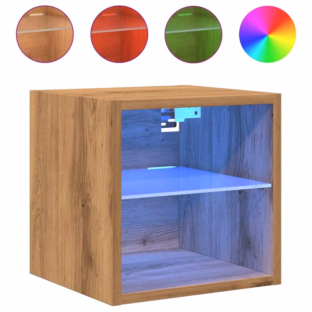 Berkfield Home Artisan Oak TV Wall Cabinet with Integrated LED Lights and Internal Shelves, Brown, W/D/H: 30 x 28.5 x 30 cm – 3
