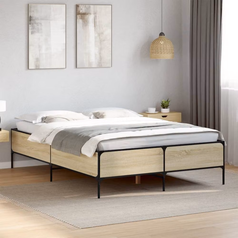 Berkfield Home Sonoma Oak Bed Frame in Light Oak, W/D/H: 120 x 200 cm – 2