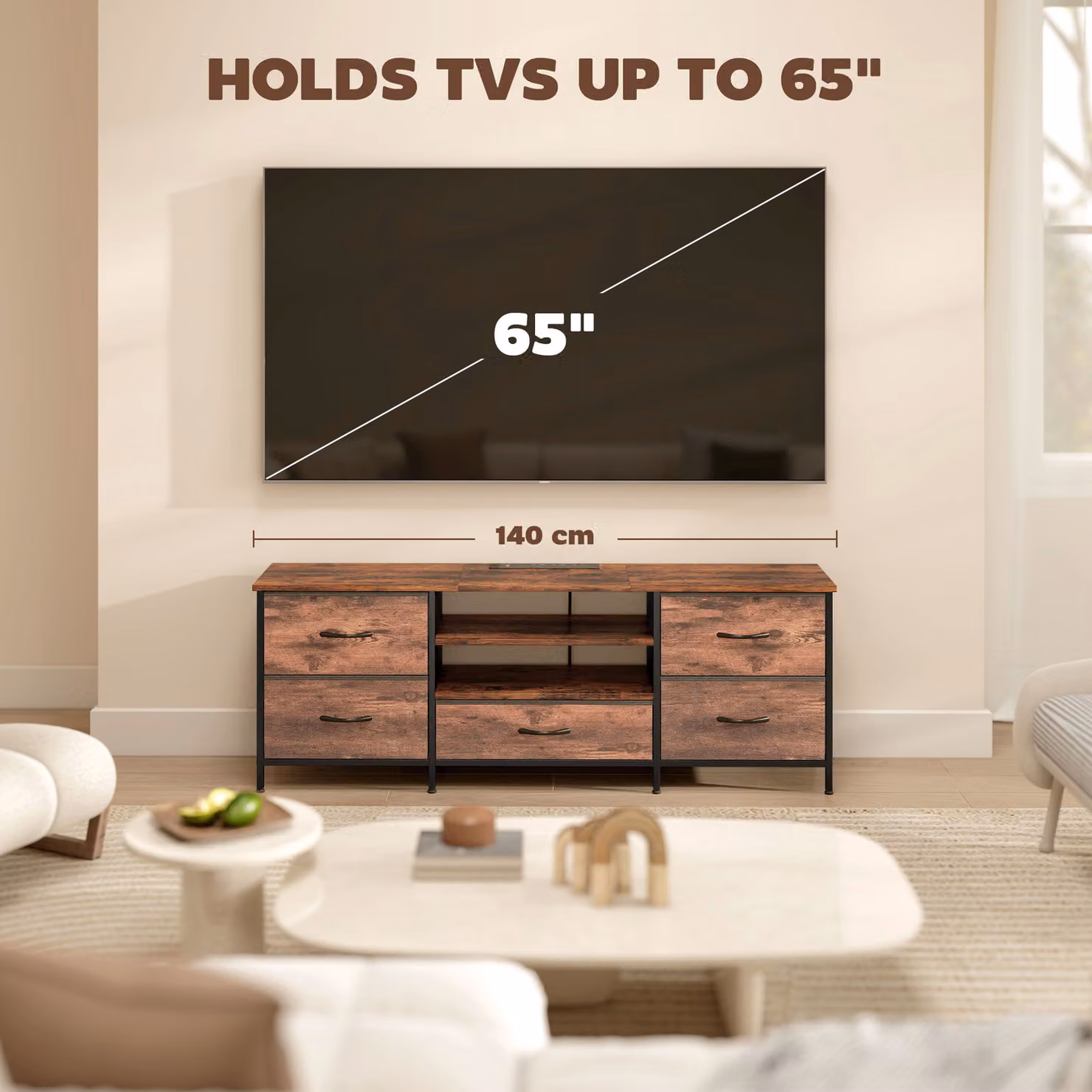 HOMCOM Industrial Multi-Storage TV Stand in Brown, Grey and Black – 6