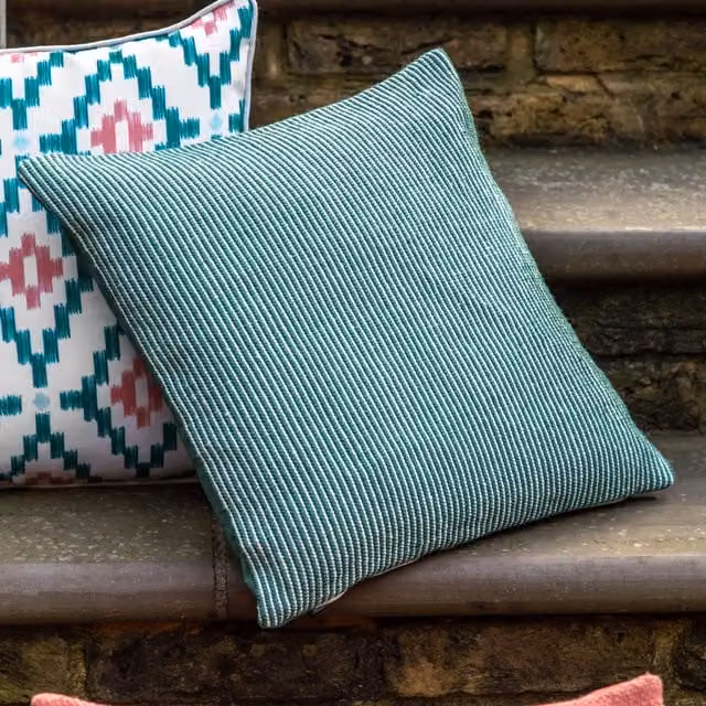 Terrys Ula Pinstripe Green Square Outdoor Filled Cushion, W/D/H: 45 x 45 x 45 cm