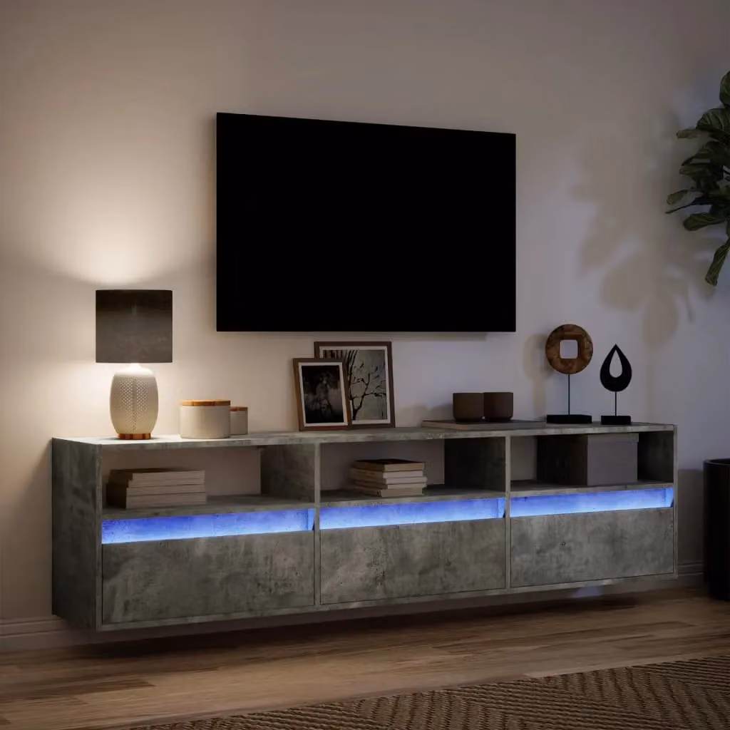 Berkfield Home TV Wall Cabinet with LED in Concrete Grey, W: 180 cm, D: 45 cm, H: 31 cm – 3