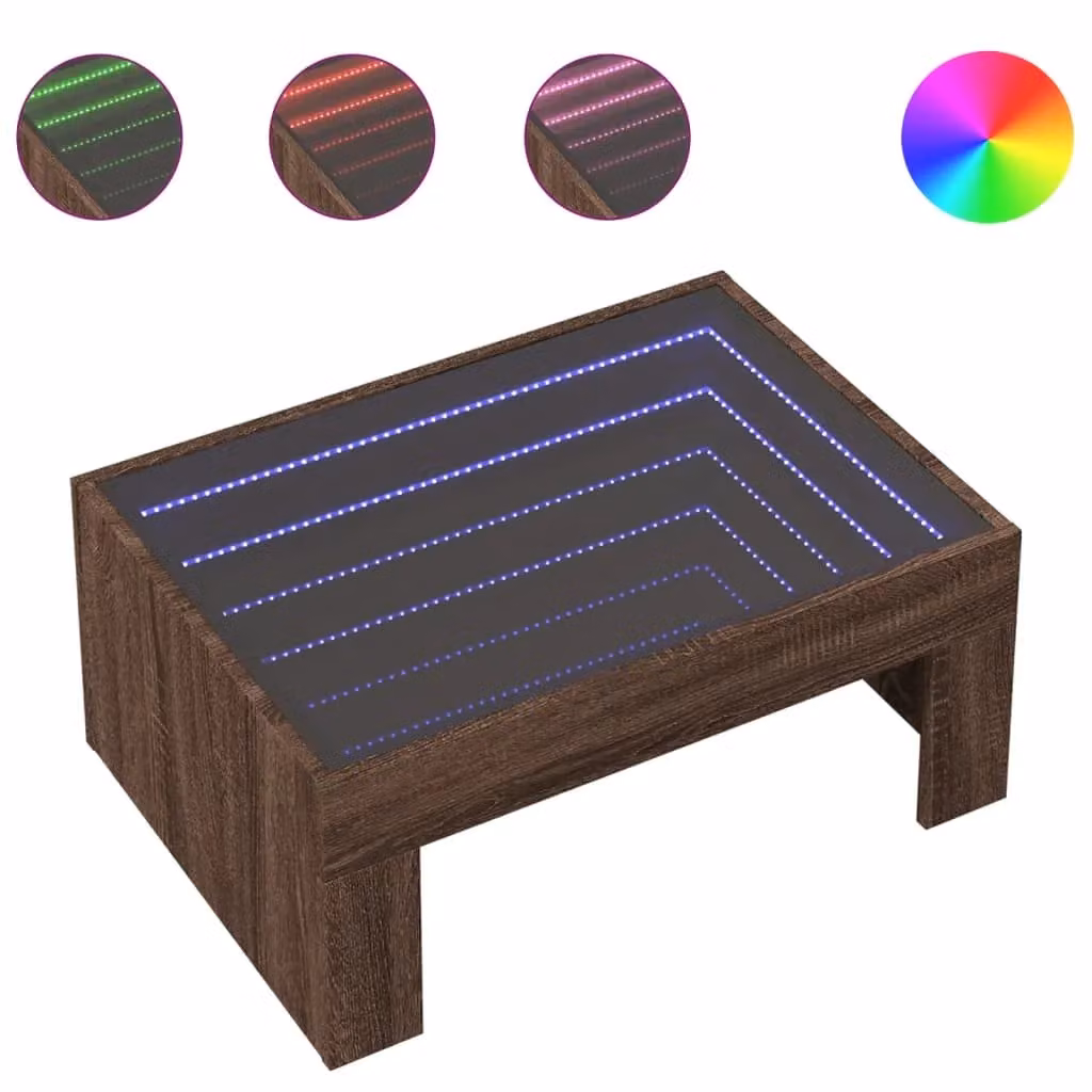 Berkfield Home Infinity LED Coffee Table in Brown Oak, W: 70 cm, D: 50 cm, H: 30 cm – 2