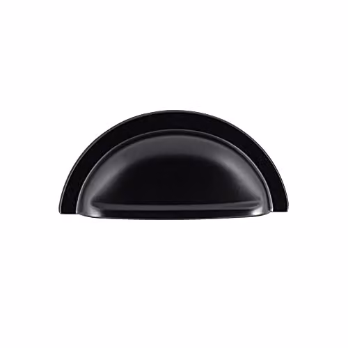 Loops Matt Black Shell Cabinet Cup Pull Handles, 4 Pack, Fixing Centres: 76 mm, W: 9.1 cm, H: 4.5 cm – 2