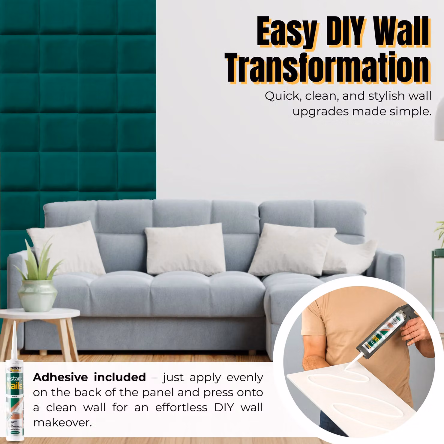 Novecrafto Set of 4 Soft Velvet Upholstered Wall Panels in Dark Green with Adhesive, W/D/H: 30 x 30 x 3 cm – 8