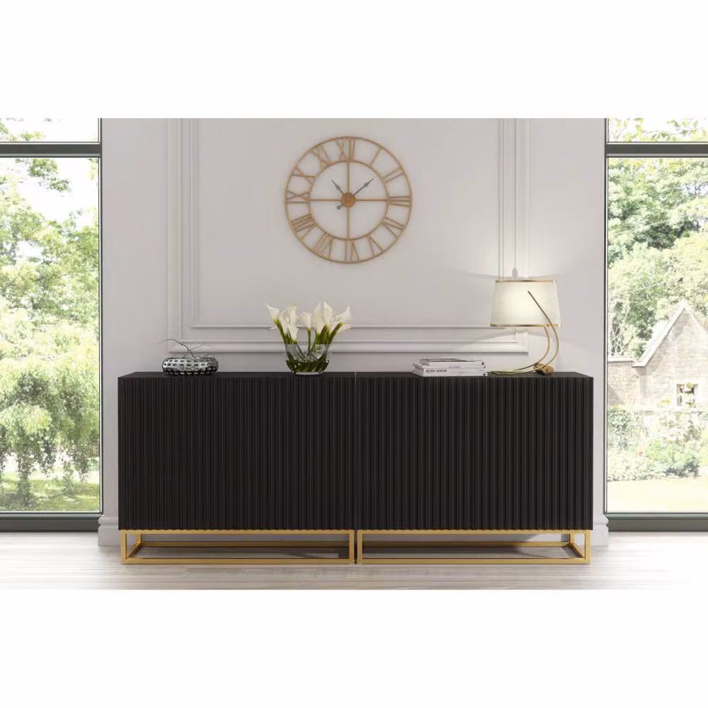 Creative Furniture Ripple Duo Sideboard in Black with Fluted Doors, W: 200 cm, H: 80 cm, D: 35 cm – 2