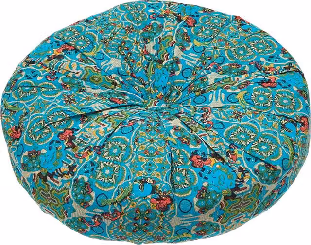 Livingandhome Ethnic Round Tatami Floor Seat Cushion, Blue/Turquoise, Diameter: 50 cm