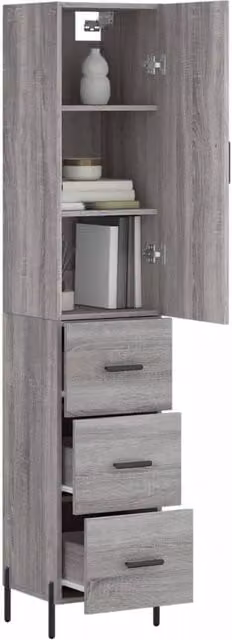 Berkfield Home Grey Sonoma Highboard with Hinged Doors and Internal Shelves, W/D/H: 34.5 x 34.0 x 180.0 cm – 1