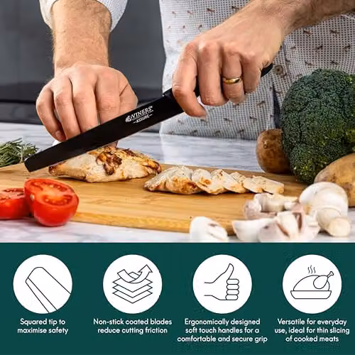 Viners Assure 8 inch Carving Knife with Stainless Steel Blade and Black Soft Grip Handle – 3