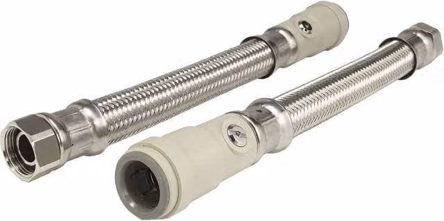 John Guest Silver Stainless Steel Hose with Union Nut and Service Valve, 15mm x 1/2", Length: 300 mm (Pack of 2)