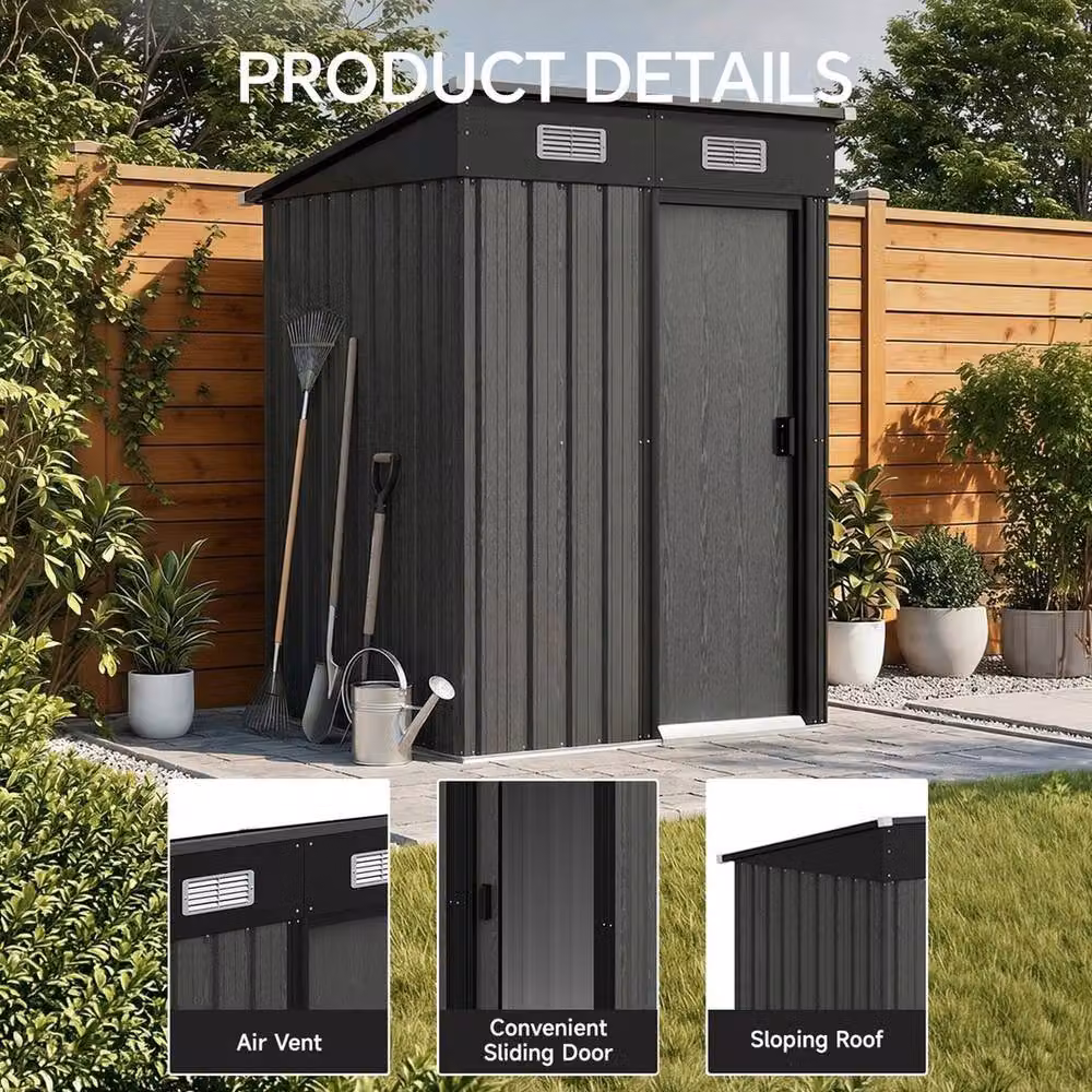 FORGEVIO Metal Garden Storage Shed with Double Doors in Dark Grey, W/D/H: 142 x 143 x 190 cm – 5