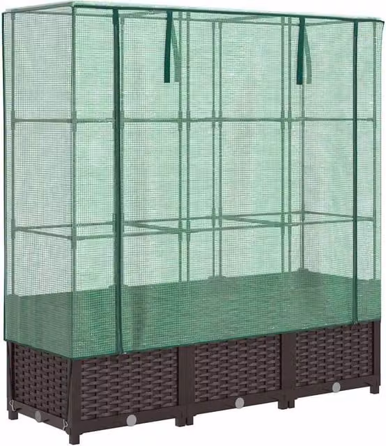 Berkfield Home Raised Bed with Greenhouse Cover in Brown Rattan Look, W/D/H: 120 x 40 x 138 cm – 1