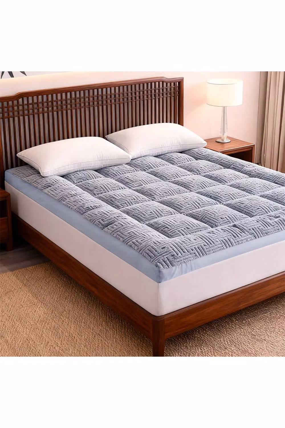 Living and Home Soft Quilted Hollow Fibre Mattress Topper with Elastic Straps, Blue, W/D/H: 180 x 200 cm – 2