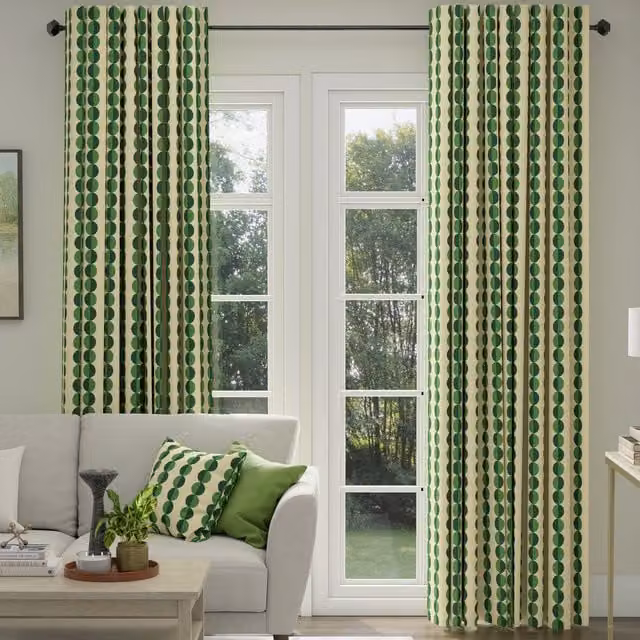 ANTE DECOR Valencia Made To Measure Blackout Cotton Curtains in Emerald Green with Retro Graphic Print