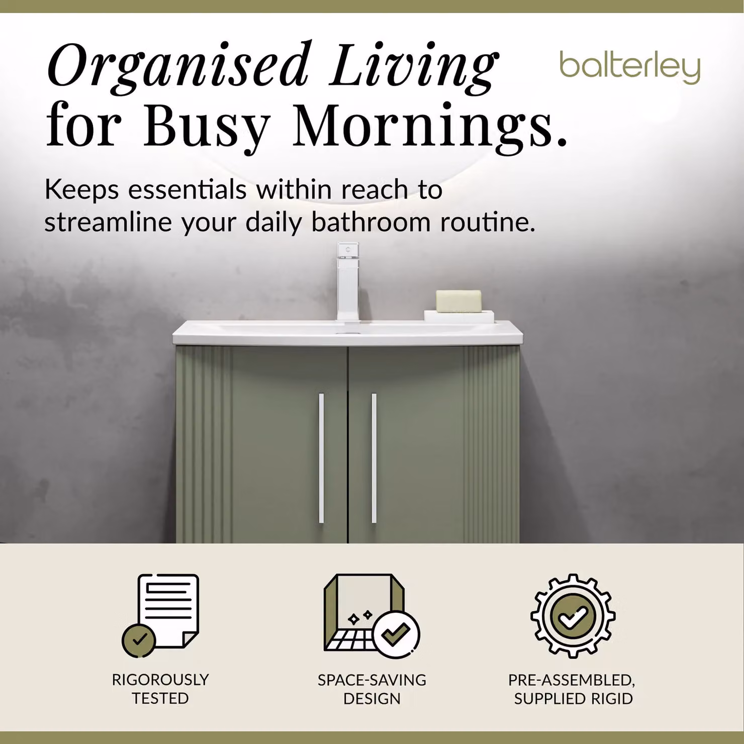 Balterley 2 Door Floor Standing Bathroom Vanity Unit with Curved Basin, Satin Green, W/D/H: 60 x 40 x 84 cm – 2