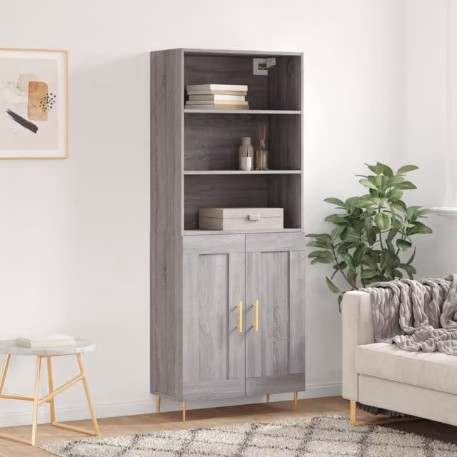 Berkfield Home Grey Sonoma Highboard, W: 69.5 cm, D: 34 cm, H: 180 cm
