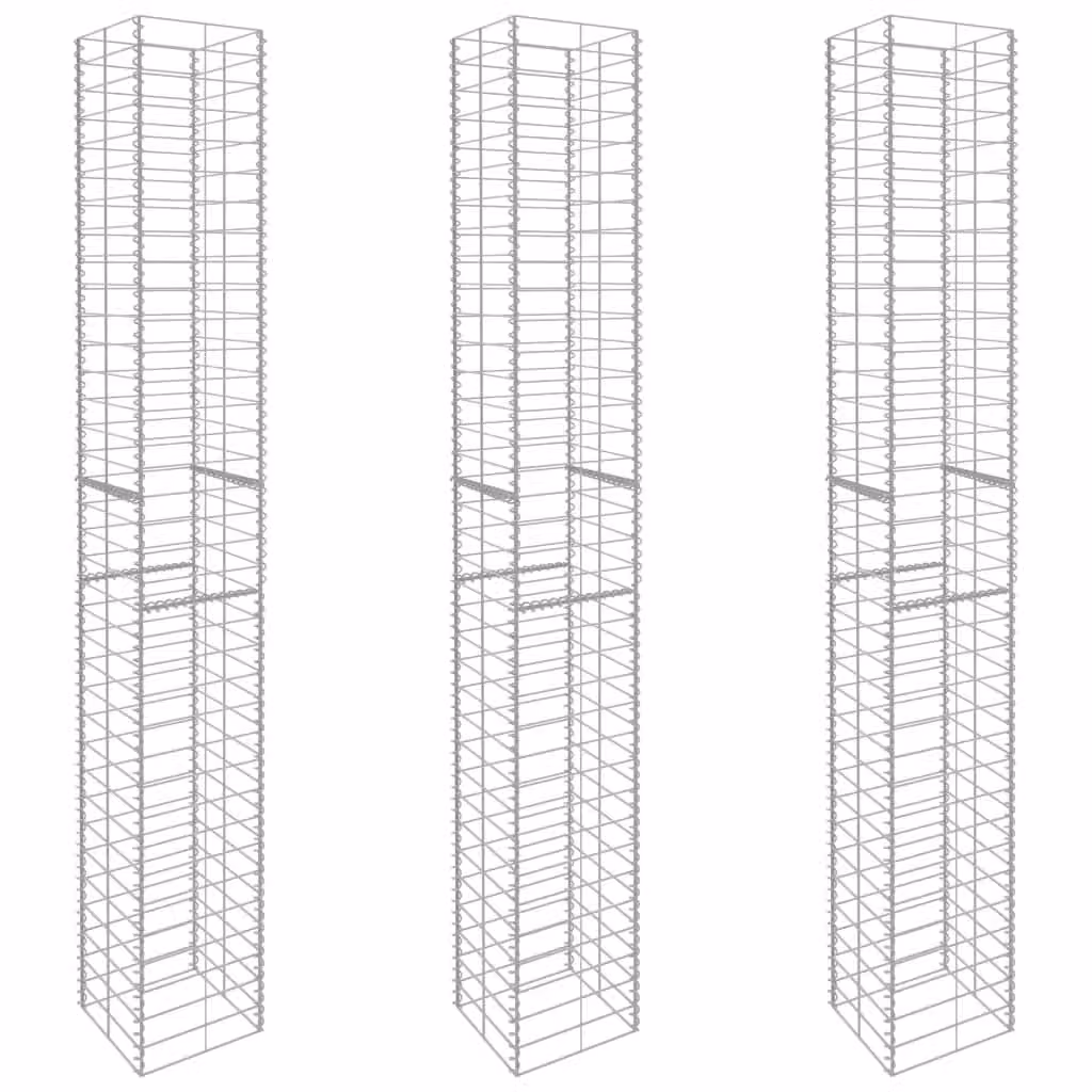 Berkfield Home Set of 3 Galvanised Steel Gabion Baskets in Silver, W/D/H: 25 x 25 x 197 cm