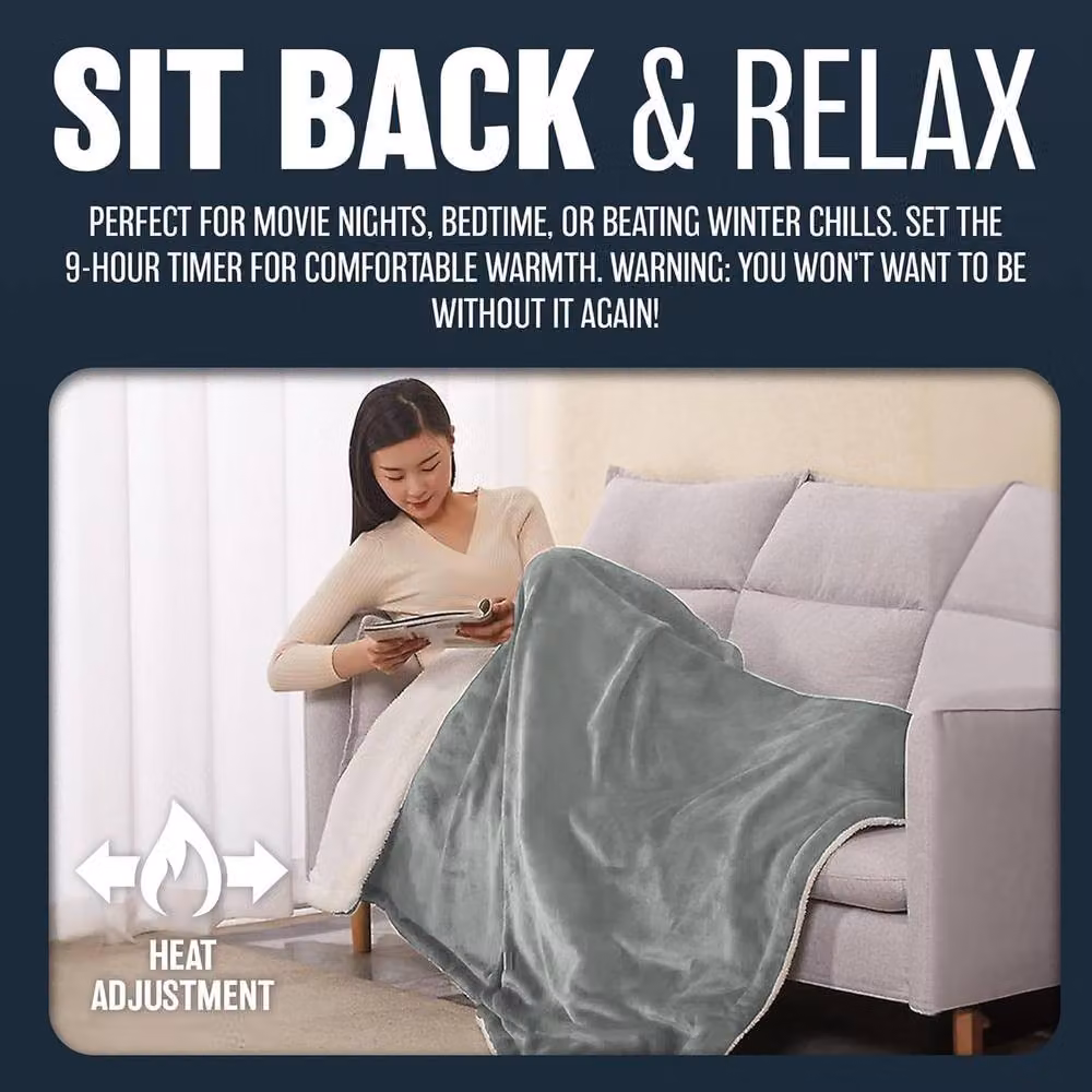 BARGAINS-GALORE Extra Large Plush Electric Heated Blanket Throw in Dark Grey, W: 130 cm, L: 180 cm – 4