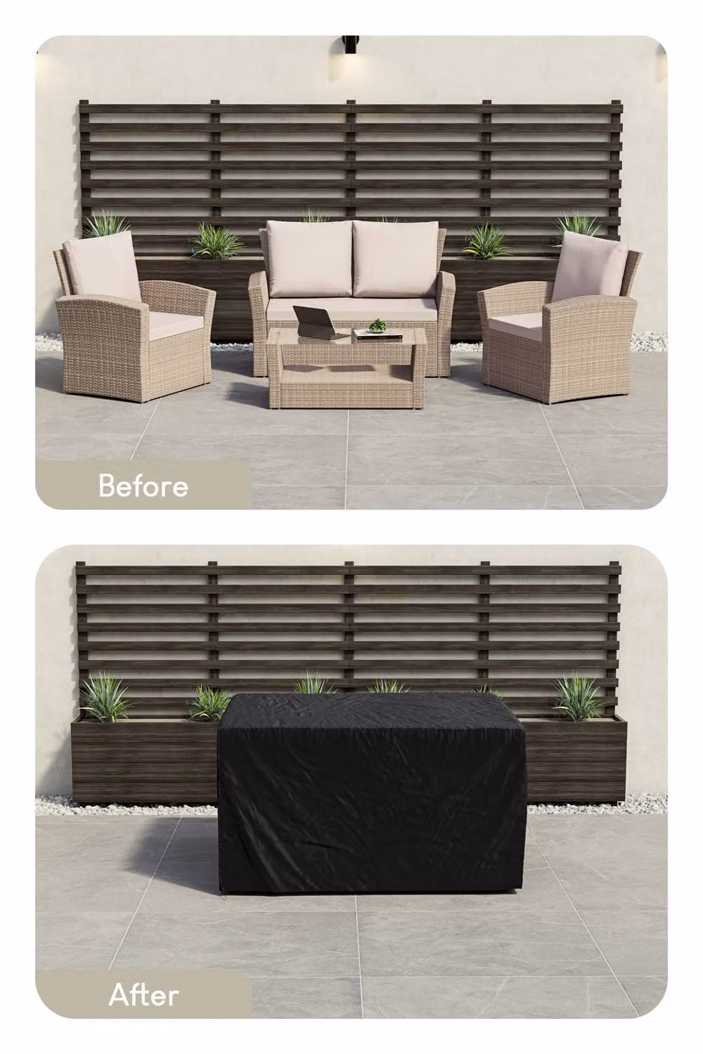 Home Discount Vida Outdoor Furniture Cover in Black, W/D/H: 200 x 126 x 76 cm – 3