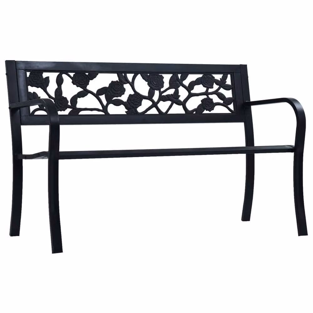 Berkfield Home Decorative Garden Bench in Black Matt Steel, W: 125 cm, H: 77 cm, D: 53 cm – 2
