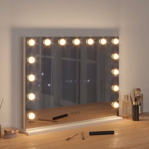 vidaXL LED Tabletop Vanity Mirror in White, Glass and Metal, W: 58 cm, D: 10 cm, H: 47 cm – 2