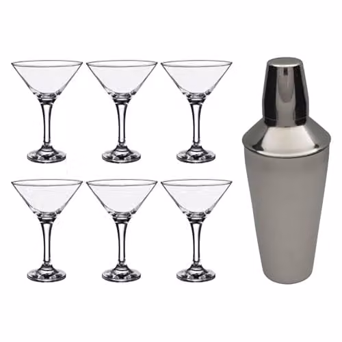 Rink Drink 7 Piece Martini Cocktail Shaker Set in Silver and Transparent Glass