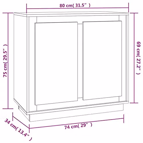 vidaXL Grey Sonoma Sideboard in Engineered Wood, W/D/H: 80 x 34 x 75 cm – 2