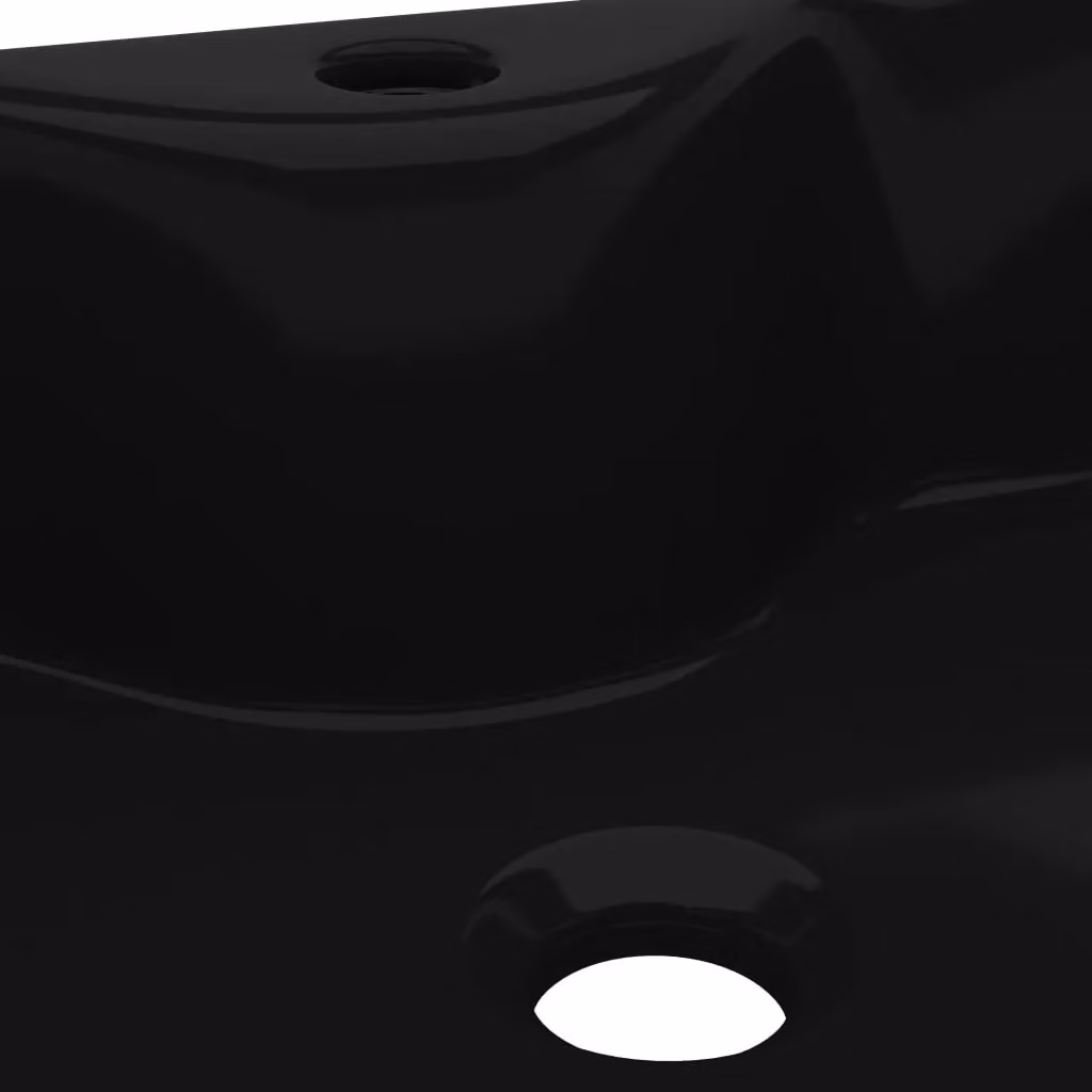 Berkfield Home Glossy Black Ceramic Square Bathroom Sink Basin with Faucet Hole – 4