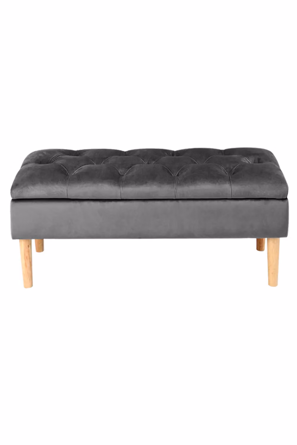 H&O Direct Modern Grey Velvet Storage Bench with Rubberwood Frame – 3