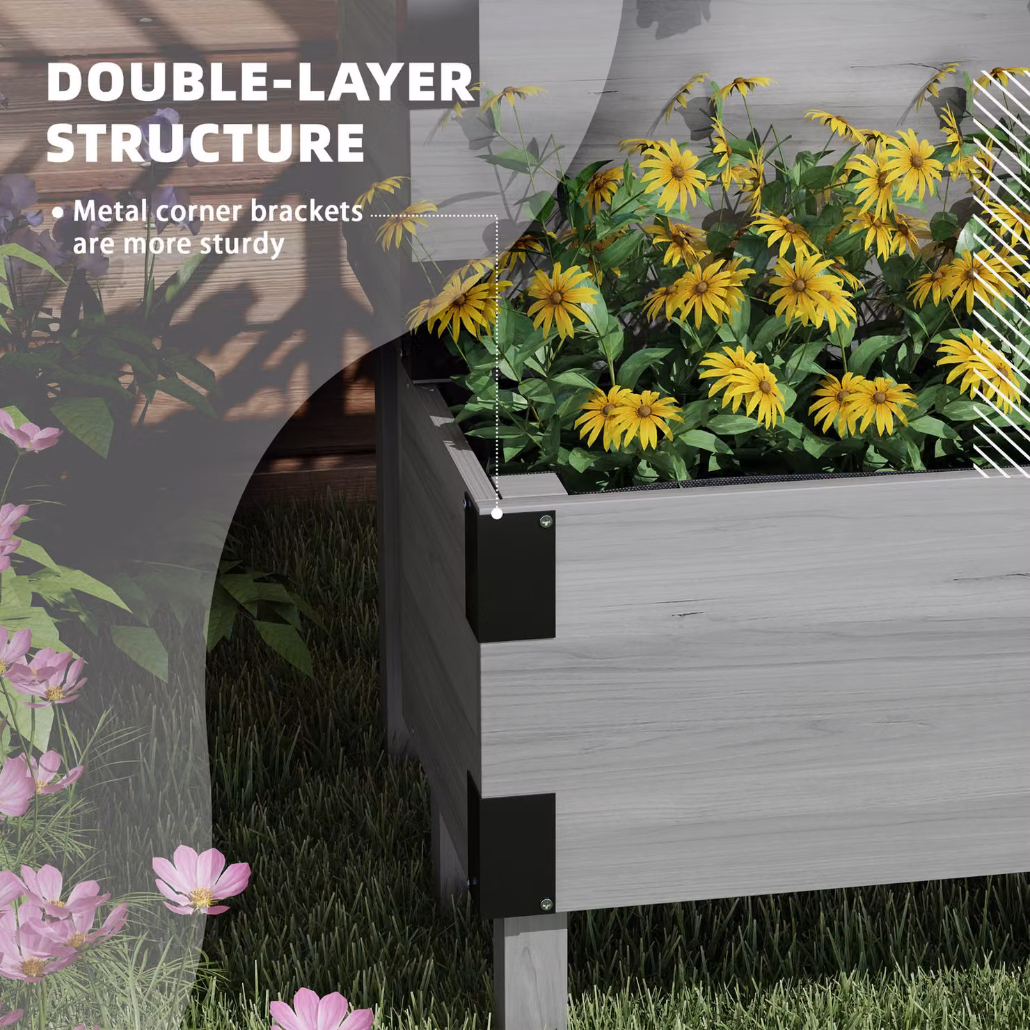 Outsunny 2-Tier Wooden Raised Garden Bed with Trellis in Grey, W/D/H: 140.0 x 62.5 x 108.0 cm – 5