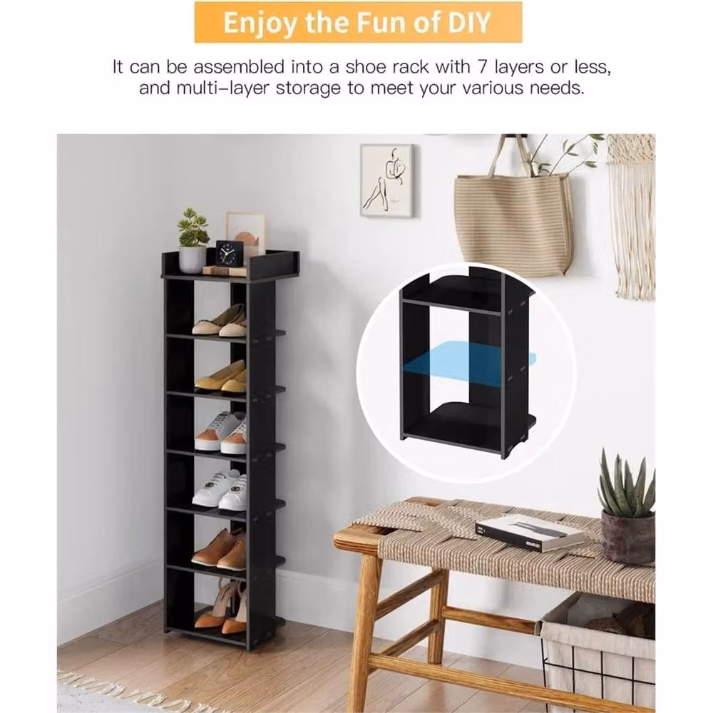 FORGEVIO Black 7-Tier Narrow Wooden Shoe Rack – 3