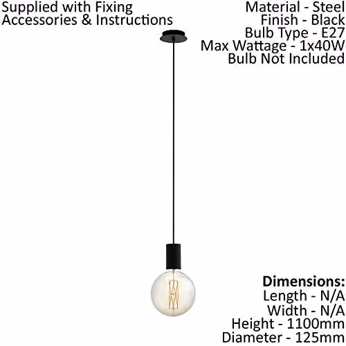 Loops Modern Black Metal and Glass Pendant Ceiling Light with E27 Socket – 1