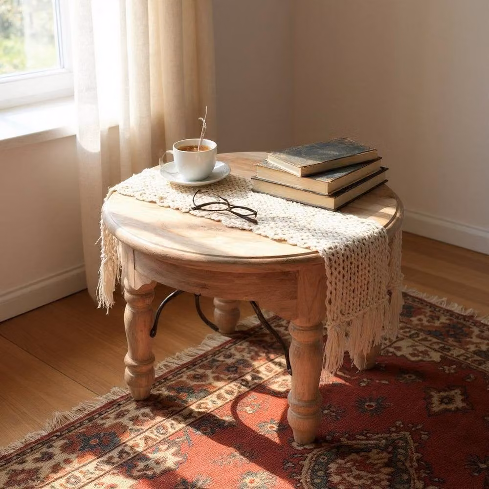 Minster Round Coffee Table in Brown Wood, W: 60 cm, D: 60 cm, H: 40 cm – 3