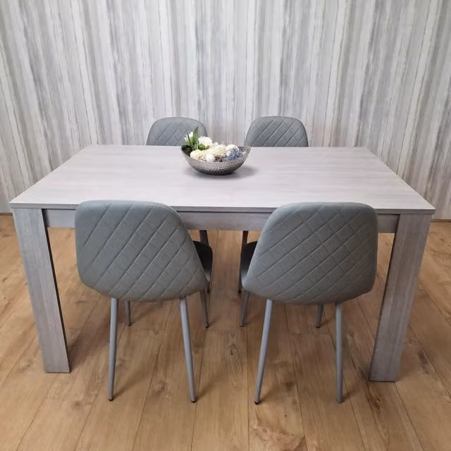 Kosy Koala Grey Dining Set with Rectangular Table and 4 Padded Faux Leather Chairs