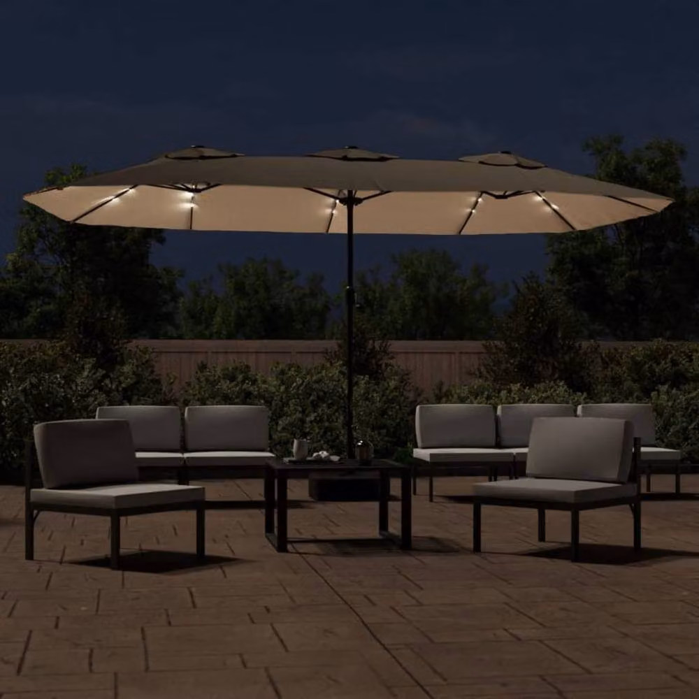 Berkfield Home Double-Head Cantilever Parasol with LEDs, Beige, W: 449 cm, H: 245 cm – 3