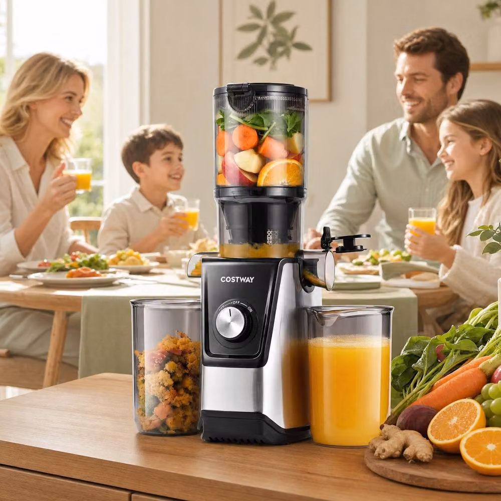 Costway Slow Juicer Machine with Dual Outlets in Black – 3