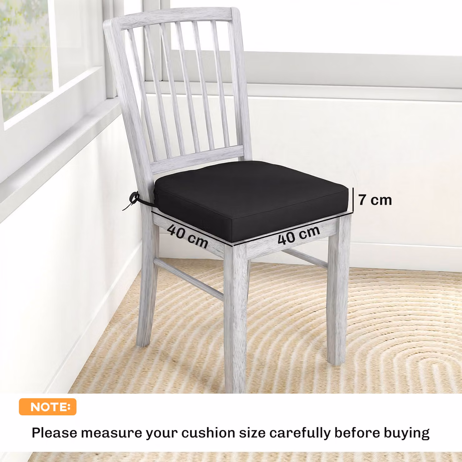 Outsunny Set of 2 Black Outdoor Chair Seat Cushions with 7cm Thick Foam and Ties – 3