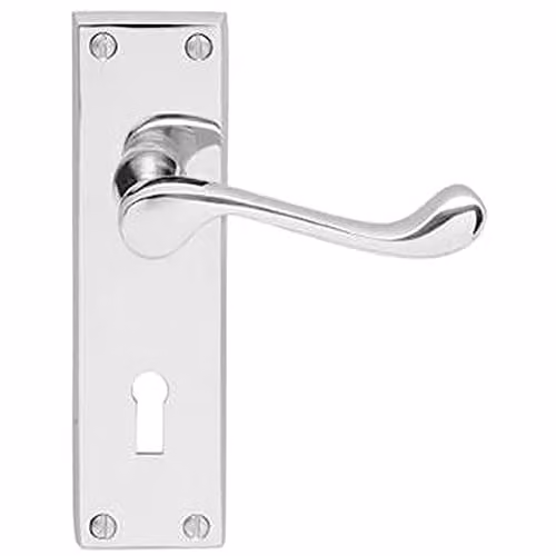 Loops Victorian Scroll Lever on Rectangular Lock Backplate, Polished Chrome, W: 155 mm, H: 41 mm