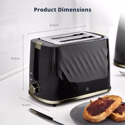 Swan Windsor 2 Slice Toaster in Black with Gunmetal Brass Trim, 900W, ST14071GBLK – 11