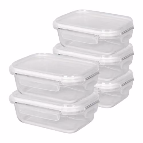 Harbour Housewares 5 Pack Glass Food Storage Containers with Airtight Lids, 640ml, Transparent/White