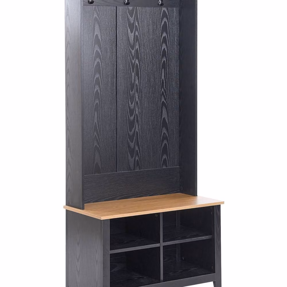 Wyld and Coco Home Modern Shoe Storage Coat Rack with 4 Compartments in Black and Brown – 2