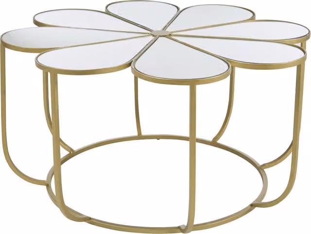 Orsina Modern Petal Coffee Table with Mirrored Glass Top and Gold Finish, W/D/H: 81 x 81 x 42 cm