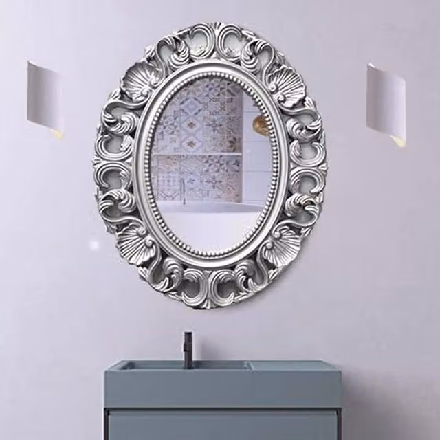 George Home Oval Baroque Vintage Wall Mirror in Silver, W: 62 cm, H: 50 cm